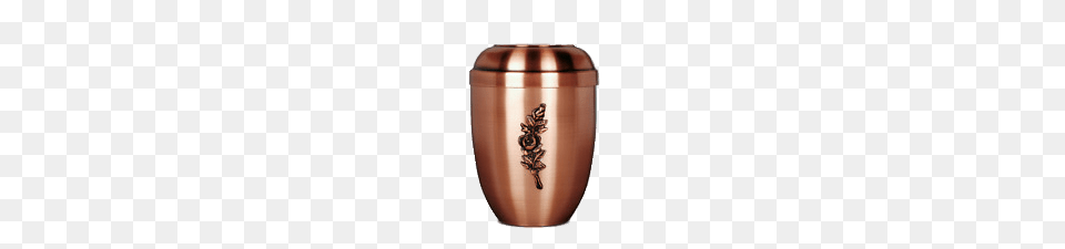 Copper Coloured Urn With Rose Emblem, Jar, Pottery, Bottle, Shaker Free Png