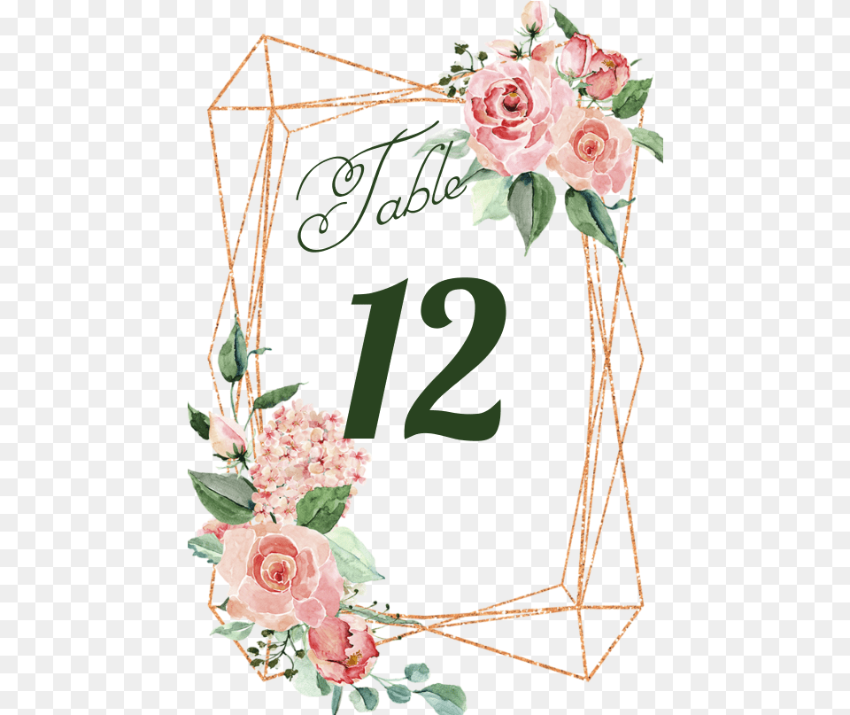 Copper Geometric Watercolor Roses Table Number Label By Floral Geometric Frame, Flower, Plant, Rose, Flower Arrangement Free Transparent Png
