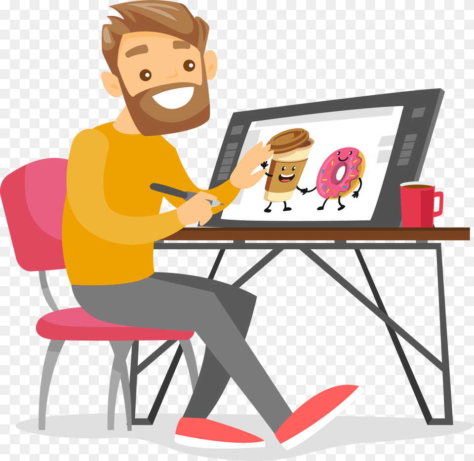 Copyfast Graphic Design Graphic Designer Cartoon, Sitting, Person, Computer, Electronics Free Png