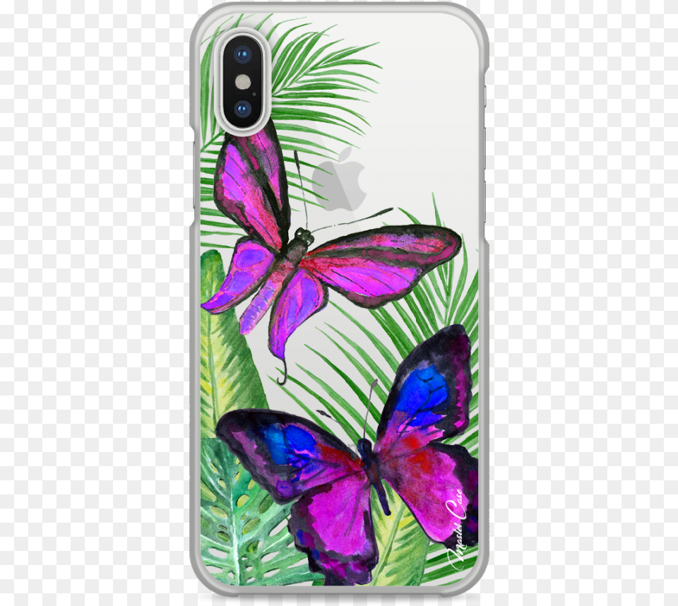 Coque Iphone X Fuchsia Watercolor Butterflies Iphone, Electronics, Mobile Phone, Phone, Purple Free Png