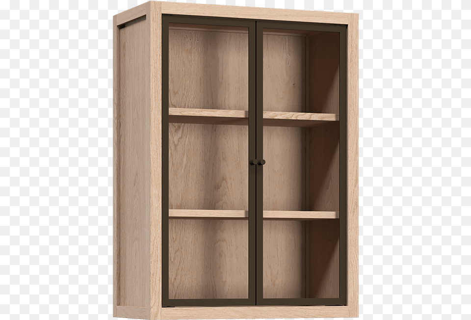 Coquo Radix White Oak Solid Wood Modular 2 Glass Doors Pensile Vetro E Metallo, Cabinet, Closet, Cupboard, Furniture Png Image