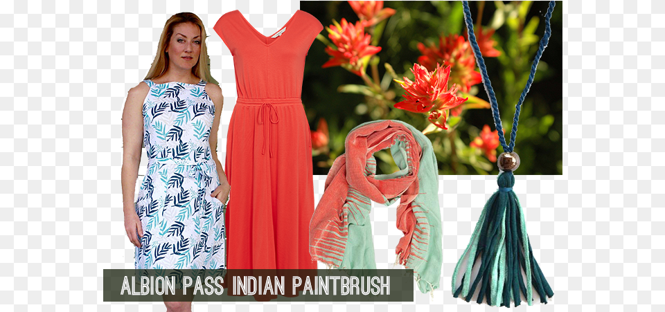 Coral And Green Clothing And Accessories Inspired By Floral Design, Adult, Person, Formal Wear, Woman Free Png Download