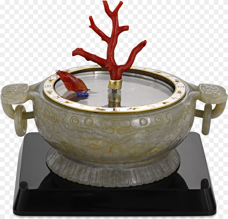 Coral And Jade Koi Fish Mystery Clock Koi Fish Clock, Dish, Food, Meal, Art Free Png