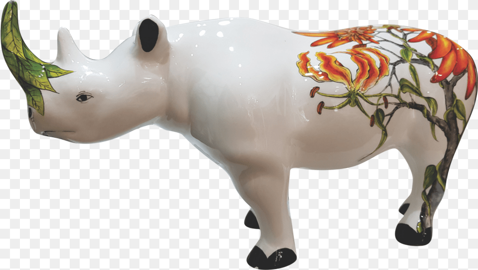 Coral Flower U0026 Flame Lily Large Rhino, Animal, Mammal, Cattle, Livestock Png Image