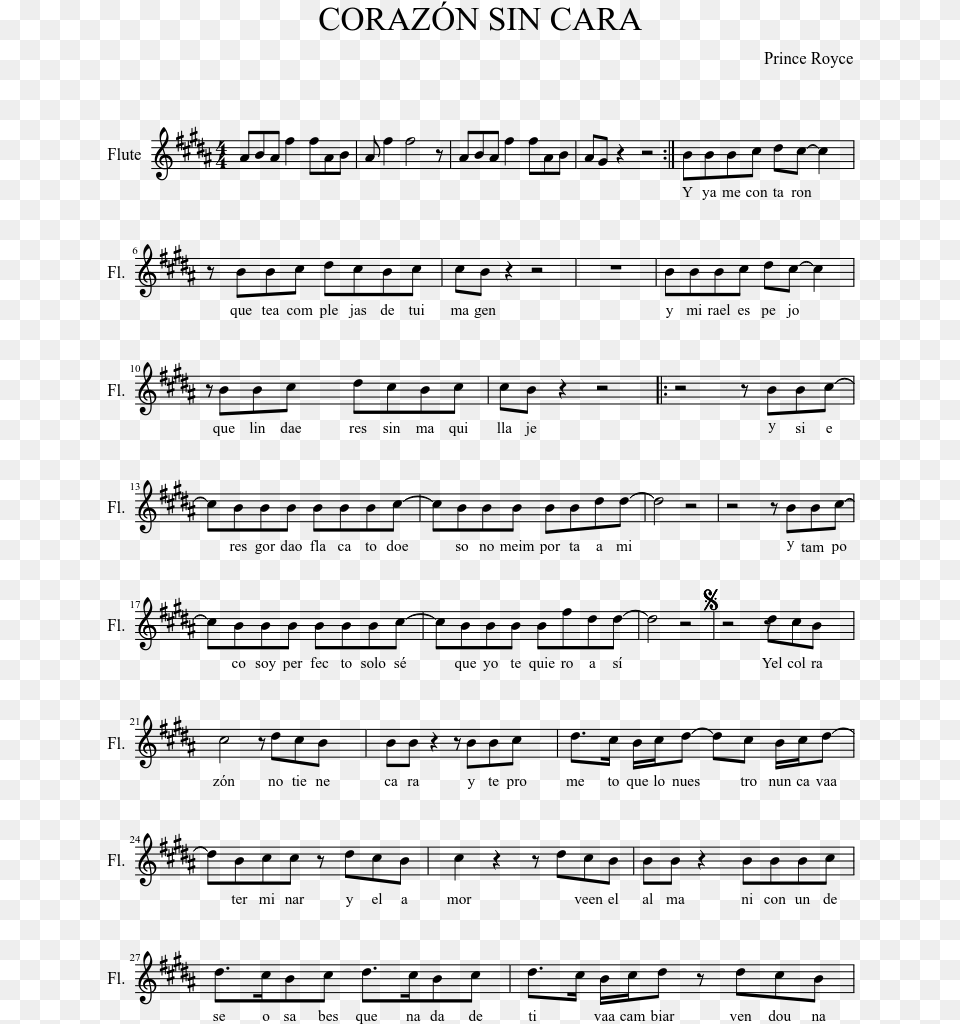Corazn Sin Cara Sheet Music Composed By Prince Royce Time To Say Goodbye Noten Trompete, Gray Png