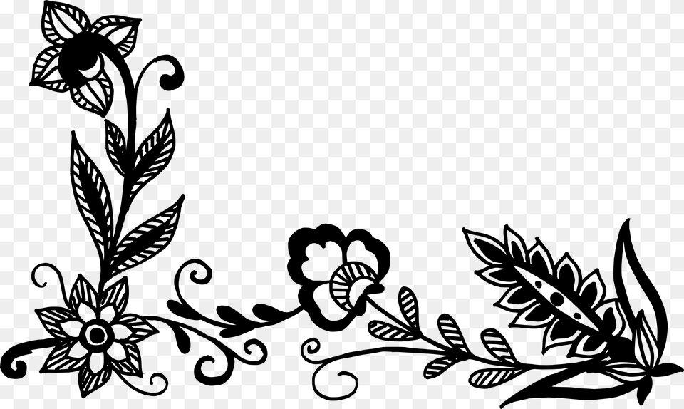 Corner Black White Flowers, Art, Floral Design, Graphics, Pattern Free Png Download