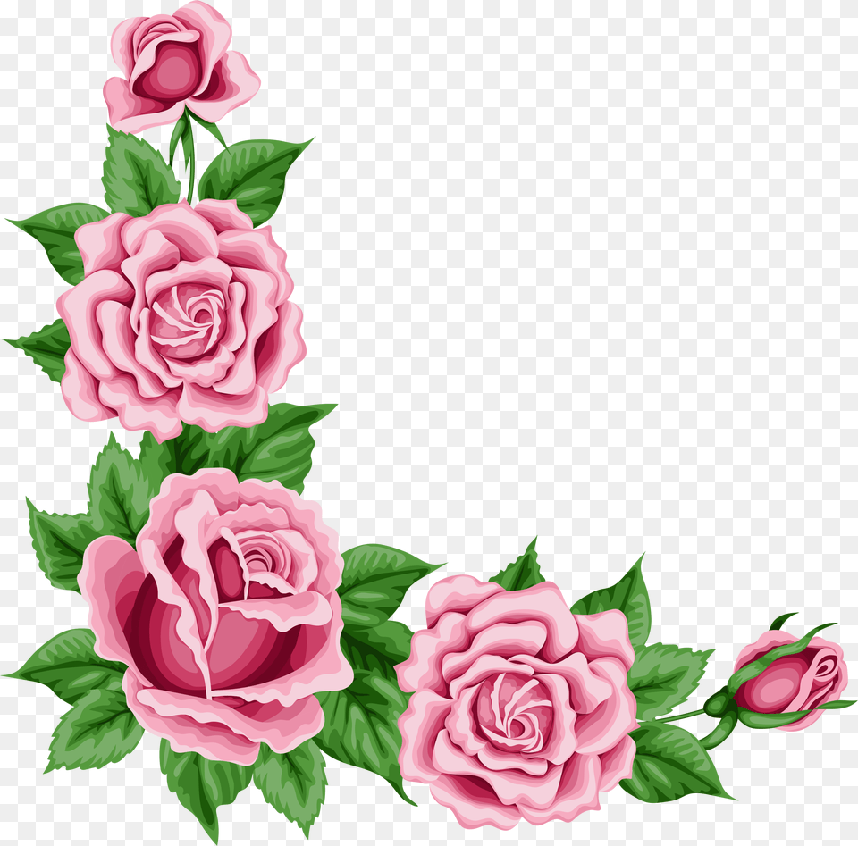 Corner Flower Download Clip Art Border Transparent Pink Flowers, Plant, Rose, Pattern, Graphics Png Image