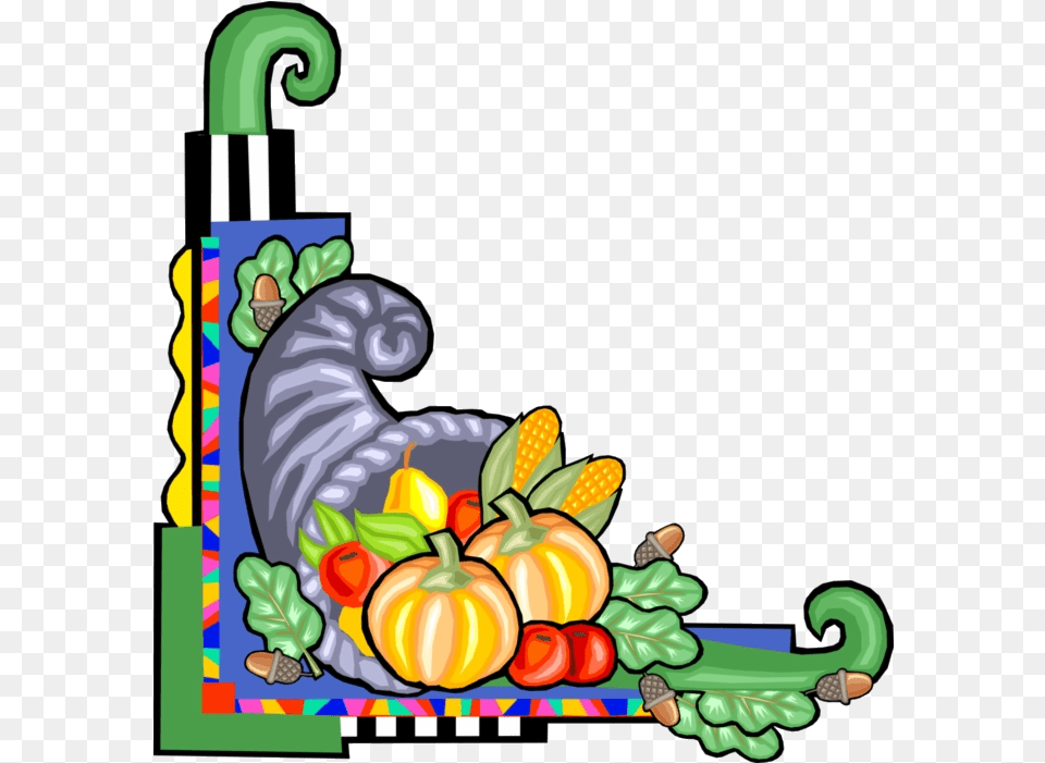 Cornucopia Vector Illustration Of Horn Plenty Border Vegetable And Fruits Border Clipart, Dynamite, Weapon, Food, Produce Png Image