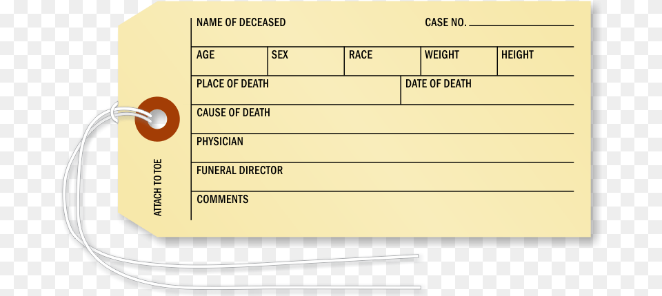 Coroner Toe Tag Morgue Tag, Text, Paper Free Png