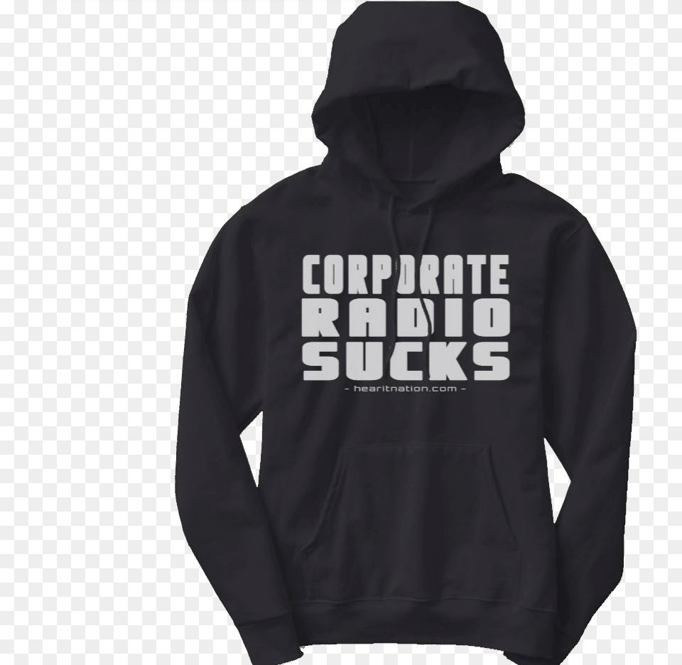Corporate Radio Sucks Black Hoodie Hoodie, Clothing, Hood, Knitwear, Sweater Png