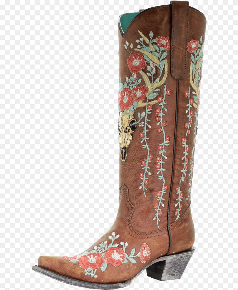 Corral Women S Skull Overlay Floral Embroidery Embroidered Cowgirl Boots, Clothing, Footwear, Shoe, Boot Free Transparent Png