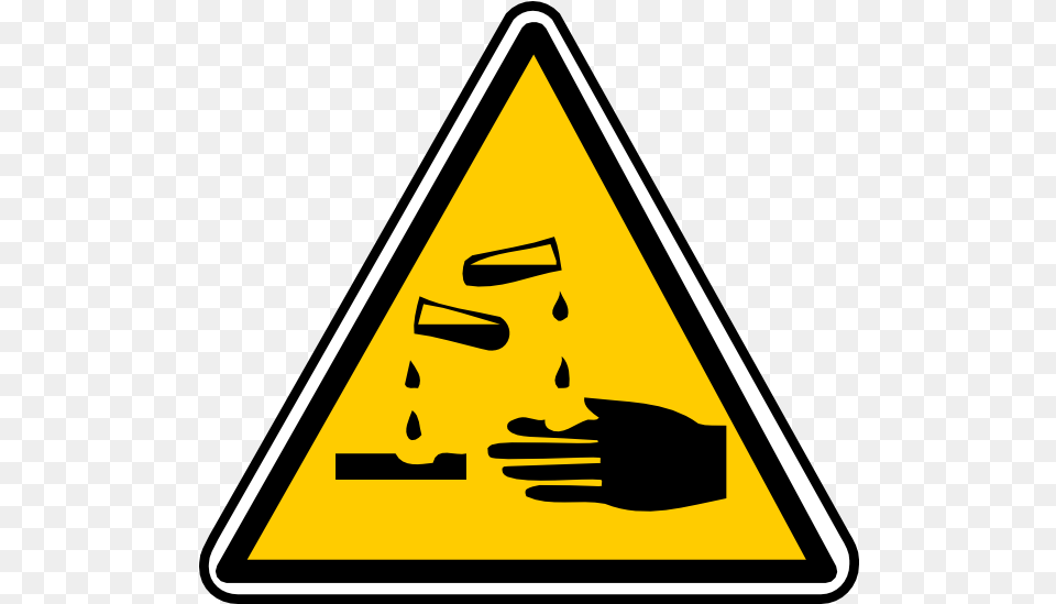 Corrosive Warning Acid Warning Sign, Symbol, Road Sign, Triangle, Blackboard Png Image