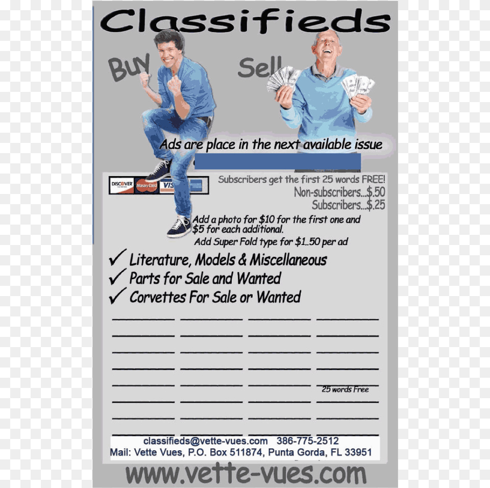 Corvette Classified Ad Form For Print In Vette Vues, Poster, Advertisement, Person, Man Free Transparent Png
