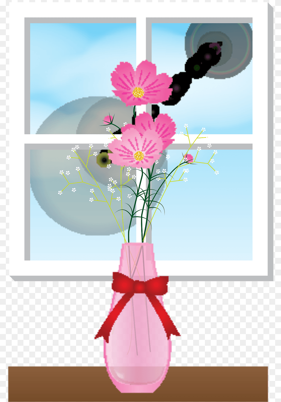 Cosmos Flower Window Clipart, Vase, Pottery, Flower Arrangement, Flower Bouquet Free Png Download
