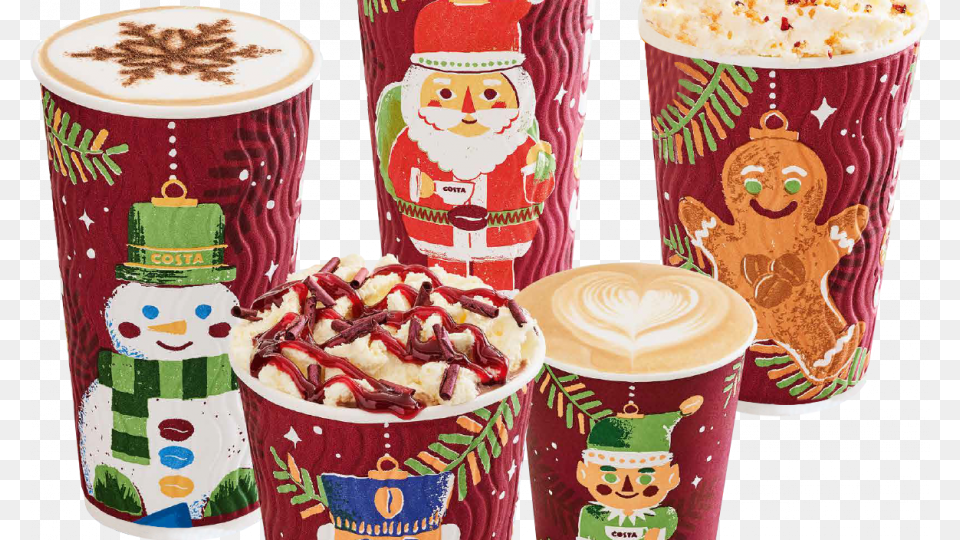 Costa Christmas Takeaway Cups Costa Christmas Hot Chocolate, Dessert, Cream, Cup, Ice Cream Png Image