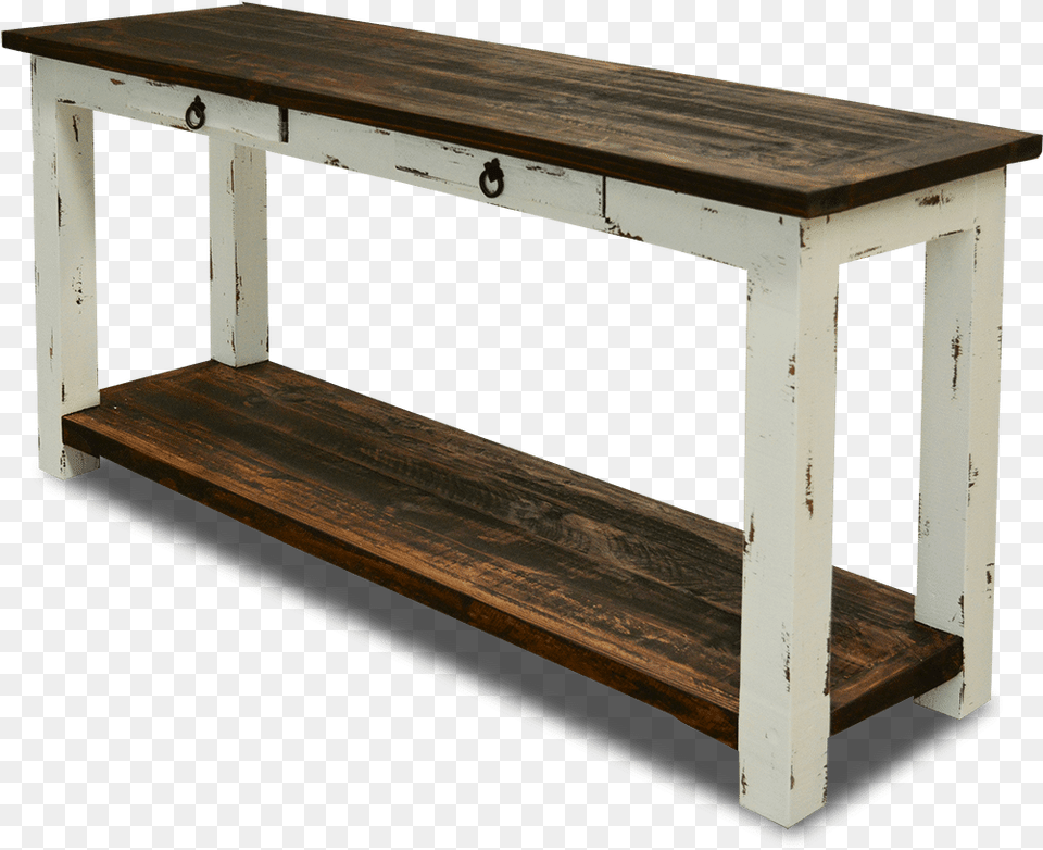Cottage Rustic Sofa Table Distressed White Shelf, Coffee Table, Furniture, Wood, Desk Png