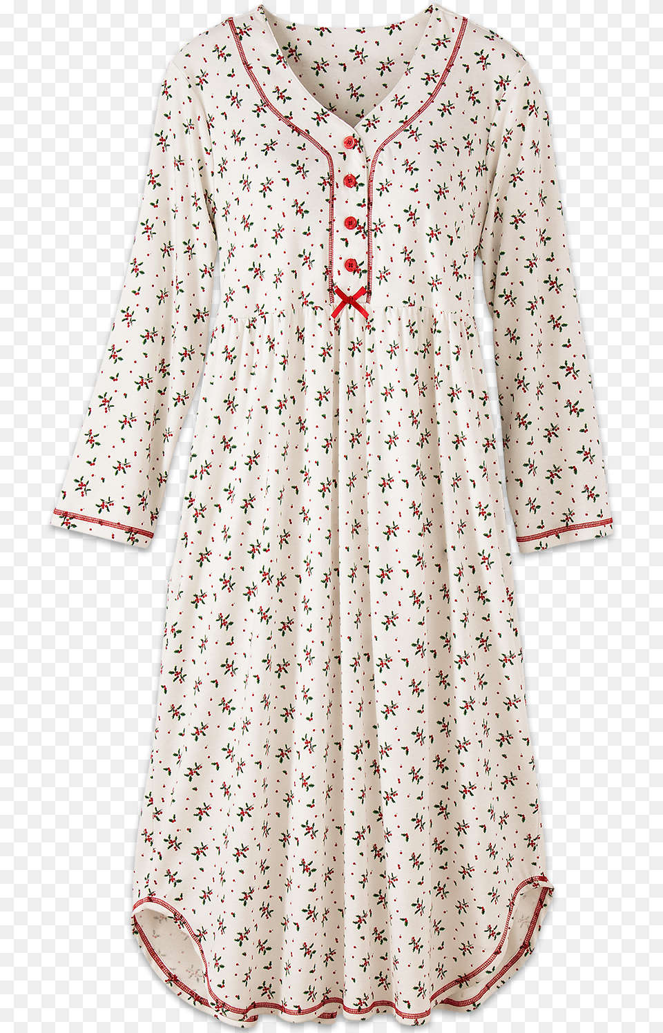 Cotton Knit Nightgown With Holly Berry Print Holly Berry Nightgown, Blouse, Clothing, Fashion, Long Sleeve Free Png