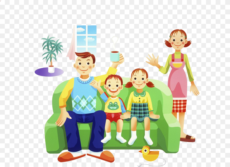 Couch Clipart Family Happy Family On Vacation Cartoon, Baby, Person, Child, People Png Image