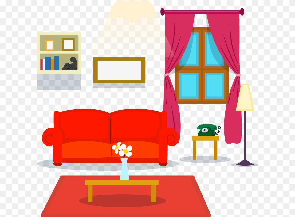 Couch Clipart House Interior Living Room Cartoon Transparent, Architecture, Building, Furniture, Indoors Png