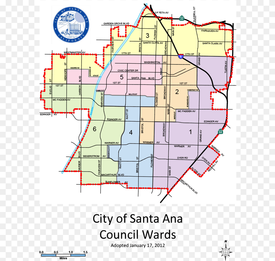 Council Ward Map Map De Santa Ana Ca, Chart, Plot, Diagram, Plan Free Png Download
