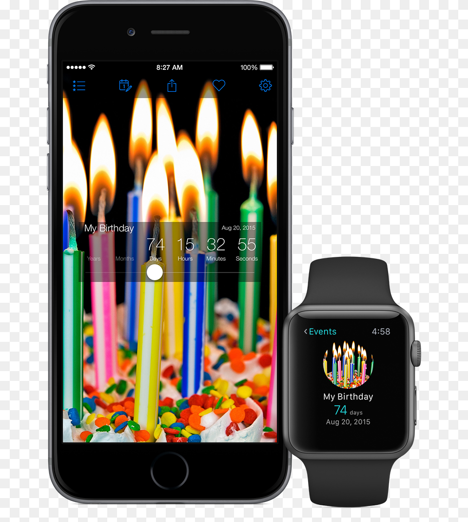 Countdownstar Iphone6applewatch En Birthday Candles Gif Animated, Electronics, Phone, Mobile Phone, Candle Free Png