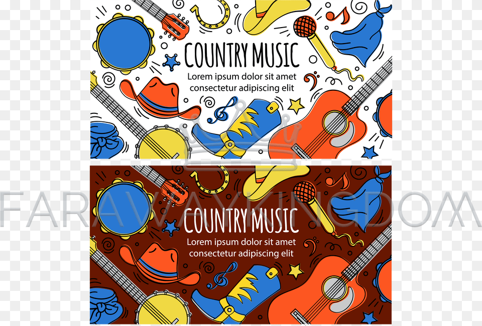 Country Music Banner Western Festival Vector Illustration Set Music, Advertisement, Poster, Guitar, Musical Instrument Free Transparent Png