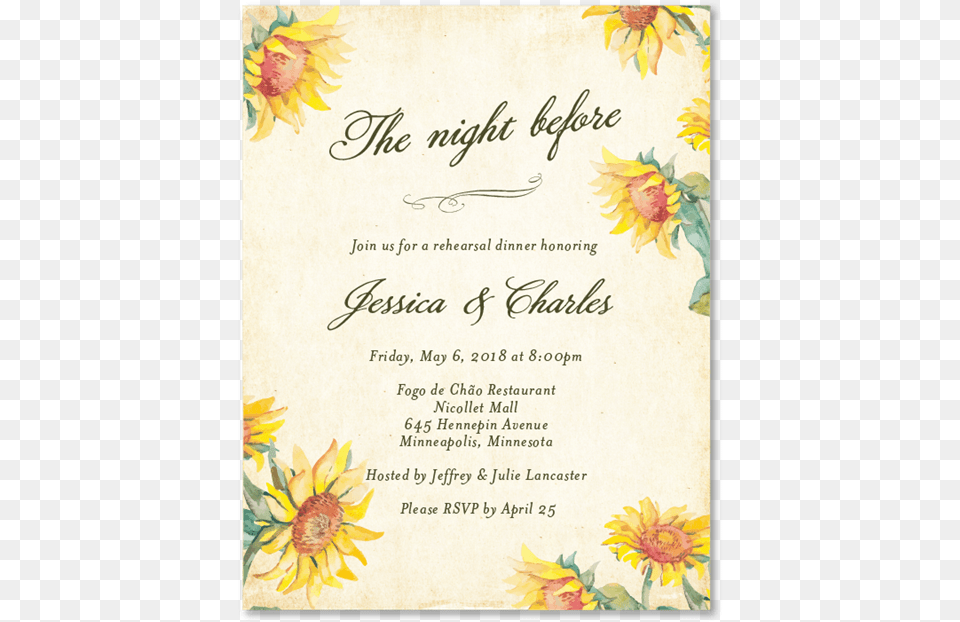 Country Sunflower Rehearsal Dinner Invitations With Thank You Card, Flower, Plant, Text, Advertisement Free Png