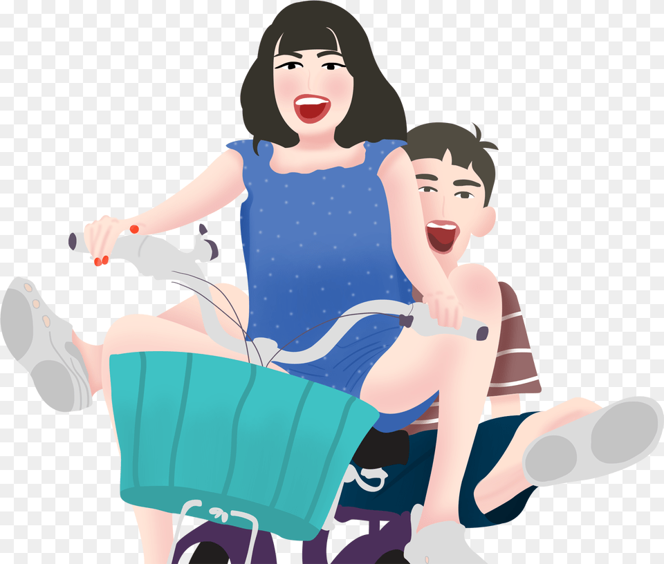 Couple Cartoon Biking And Psd Sitting, Baby, Person, Face, Head Png
