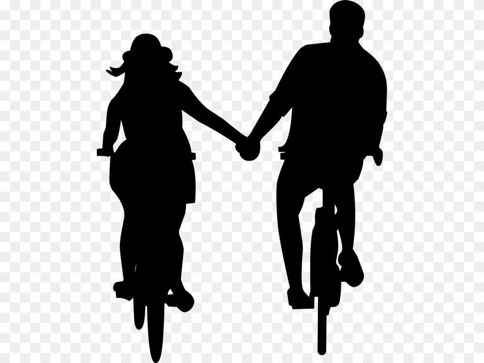 Couple Dating Cycle Bicycle Fun Holiday Vintage Couple On Bicycle Silhouette, Gray Png