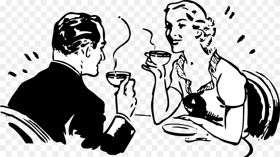 Couple Drinking Coffee Drink Beverage Steaming People Drinking Coffee Clipart, Stencil, Publication, Person, Man Free Png Download