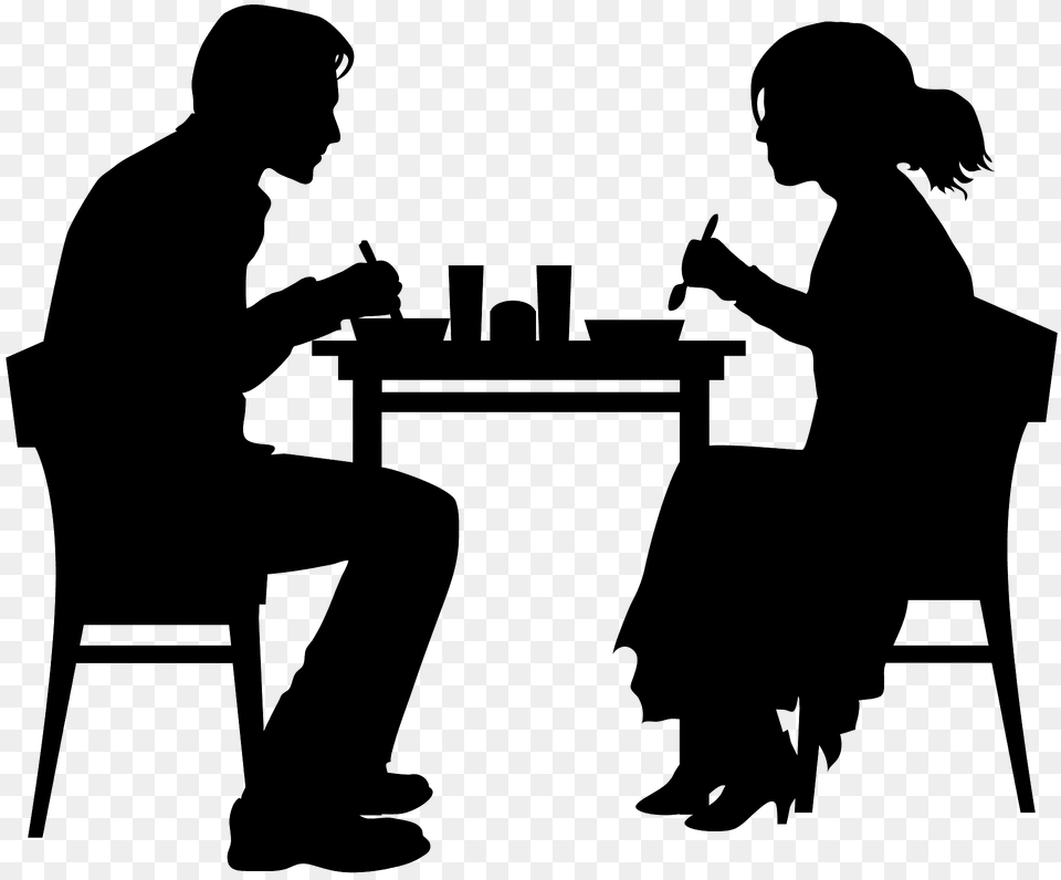 Couple In A Restaurant Silhouette, Adult, Person, Conversation, Man Png