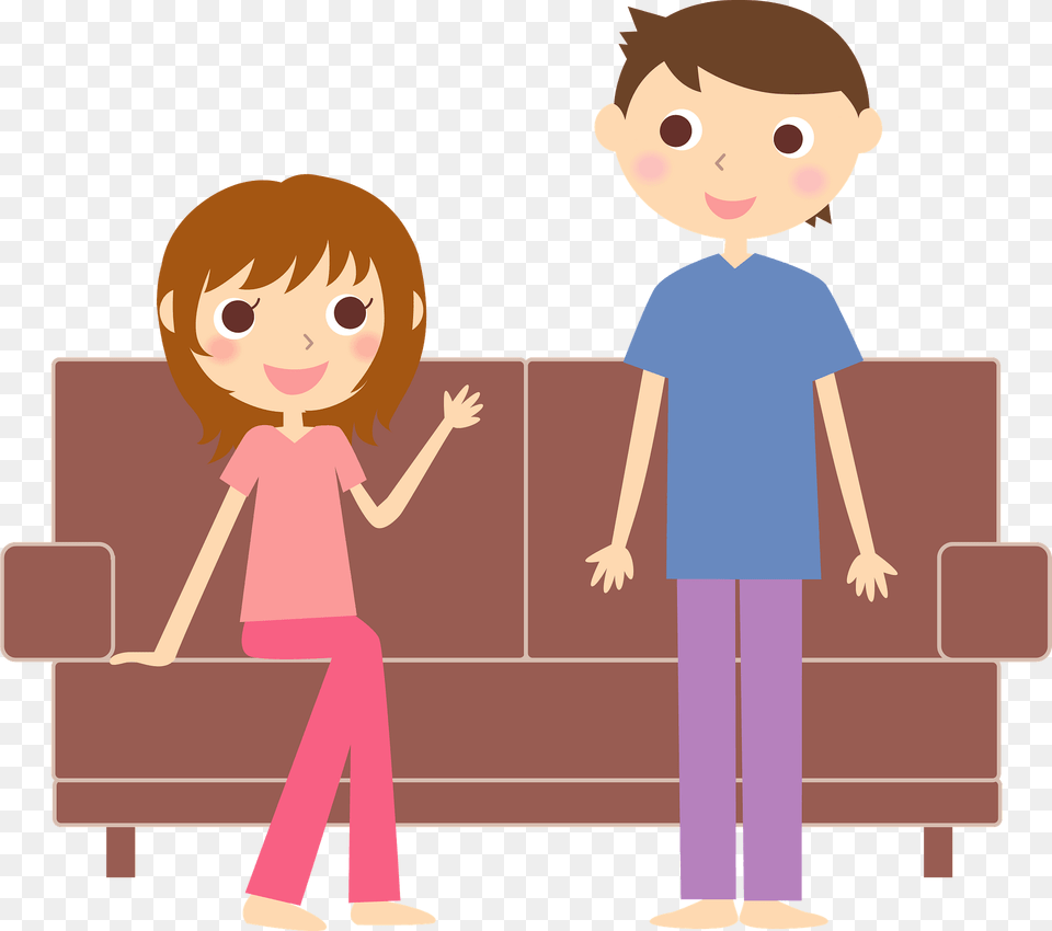 Couple Is By The Sofa Clipart, Couch, Furniture, Female, Child Free Png Download