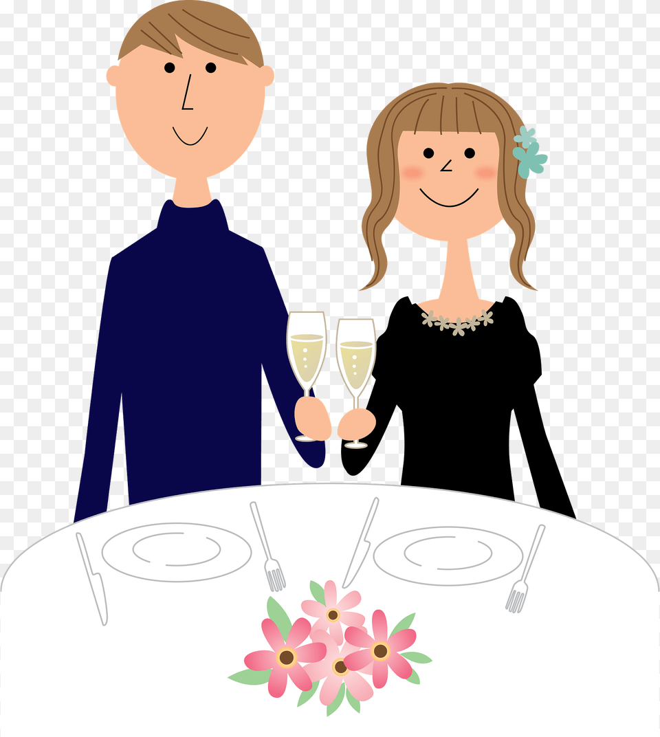 Couple Is Drinking Champagne In A Restaurant Clipart, Glass, Person, Cutlery, Fork Free Png Download