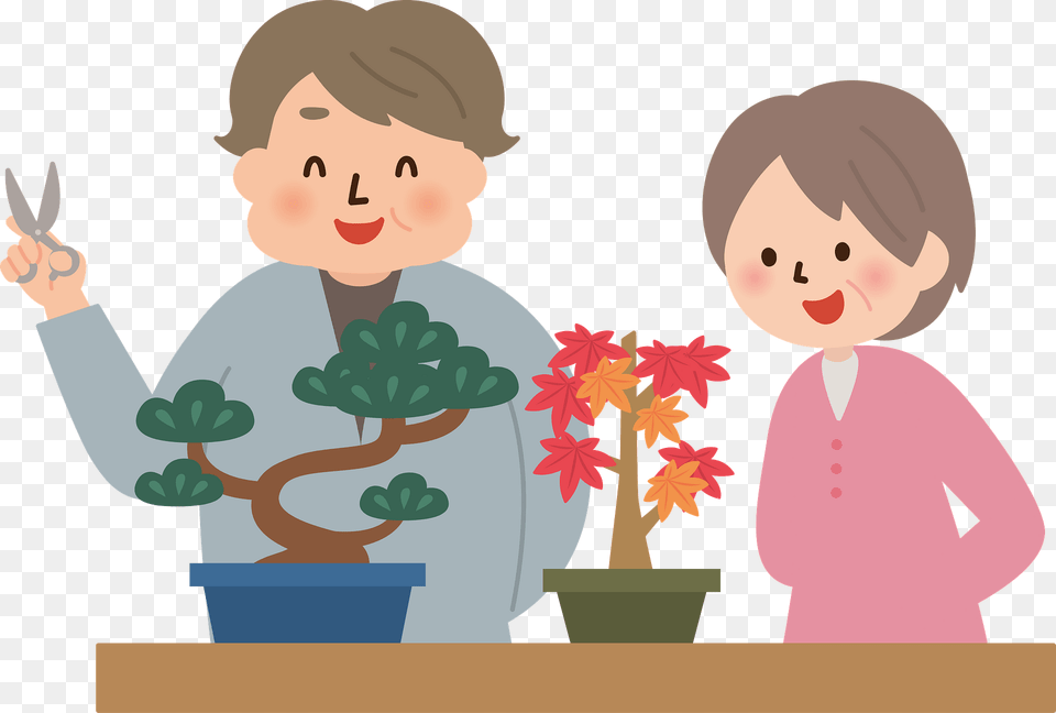 Couple Is Growing Bonsai Trees Clipart, Plant, Potted Plant, Tree, Baby Free Png Download