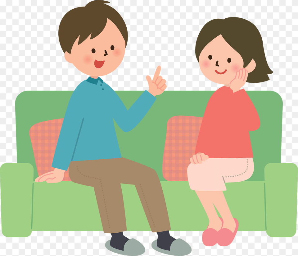 Couple Is Sitting On The Sofa And Talking Clipart, Baby, Person, Face, Head Png Image