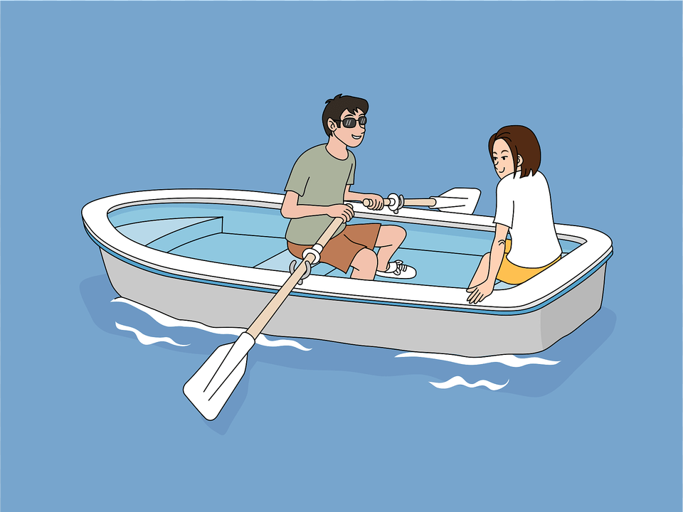 Couple Is Spending A Date Night In A Rowboat Clipart, Watercraft, Boat, Vehicle, Dinghy Png
