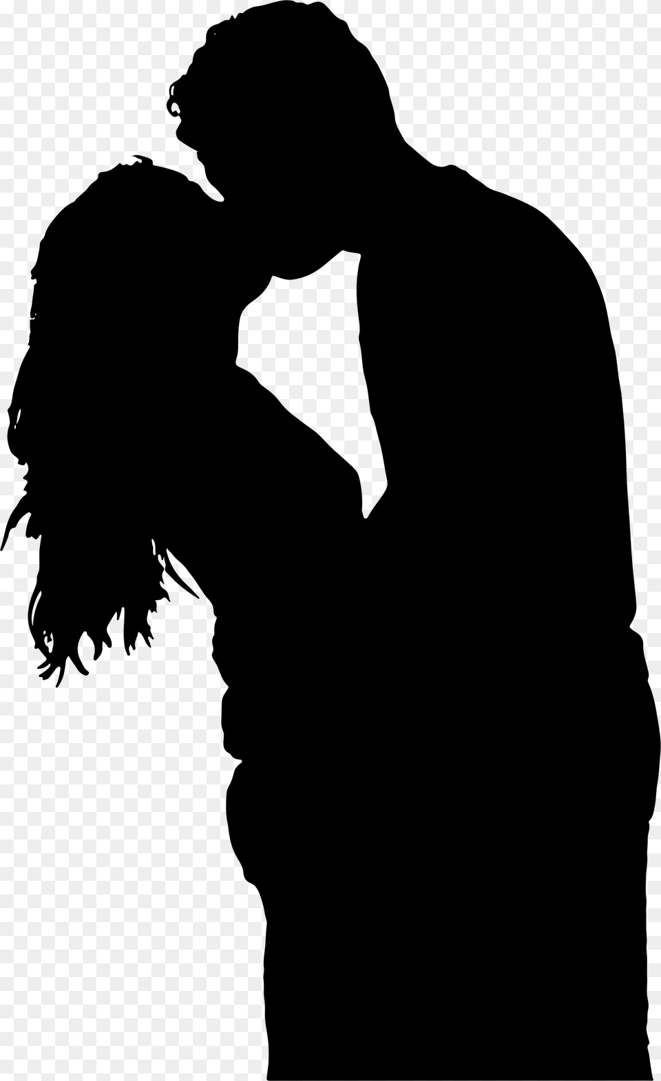 Couple Kissing Silhouette Cartoon Man And Woman Kissing Silhouette, Gray Free Transparent Png