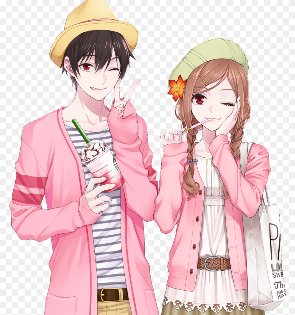 Couple Love Sweet Scshopping Shopping Handpainted Sweet Anime Cute Couple, Book, Clothing, Coat, Comics Png Image