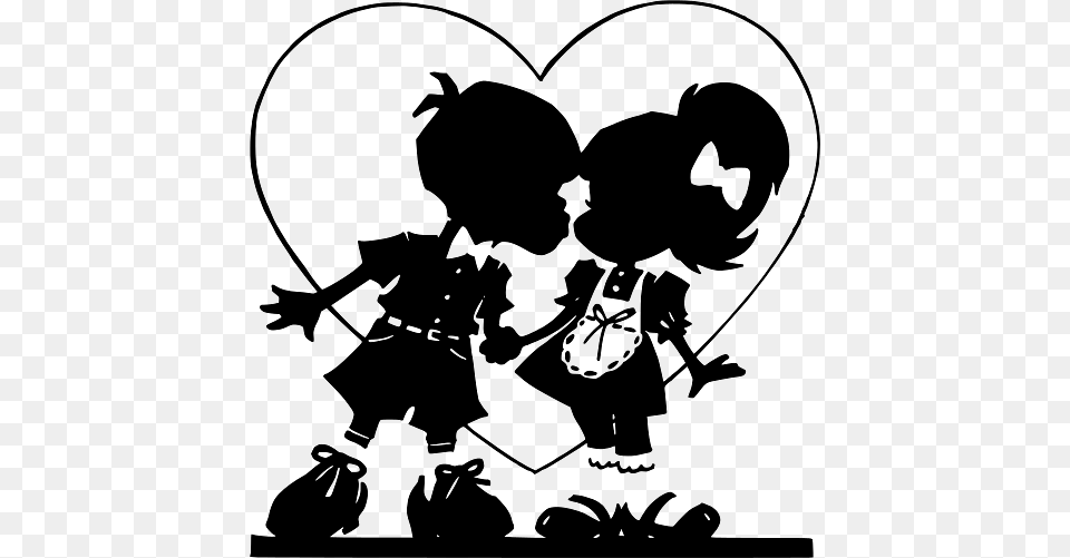 Couple Of Kids Giving A Little Kiss, Silhouette, Stencil, Person, Head Png