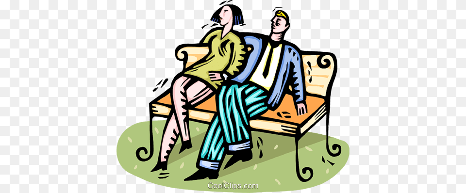 Couple On A Bench Royalty Vector Clip Art Illustration, Furniture, Book, Publication, Adult Free Transparent Png