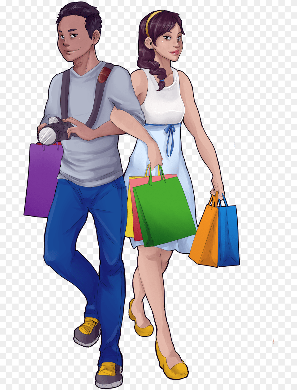 Couple Portrait Of Jay And David Traveling By Arurmz Illustration, Bag, Shopping, Person, Woman Free Png Download