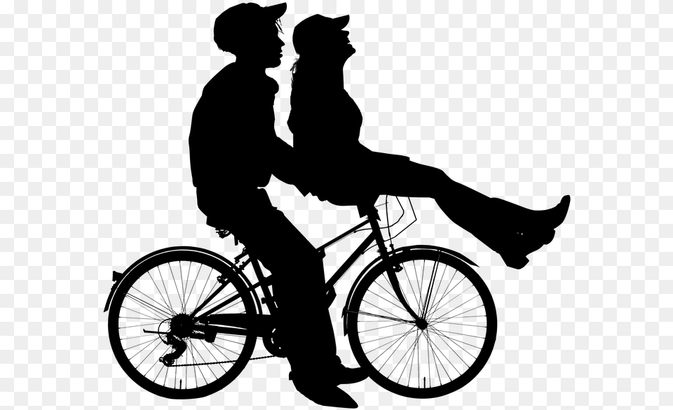 Couple Silhouette Love Rom Romantic People Couple On Bicycle, Gray Png