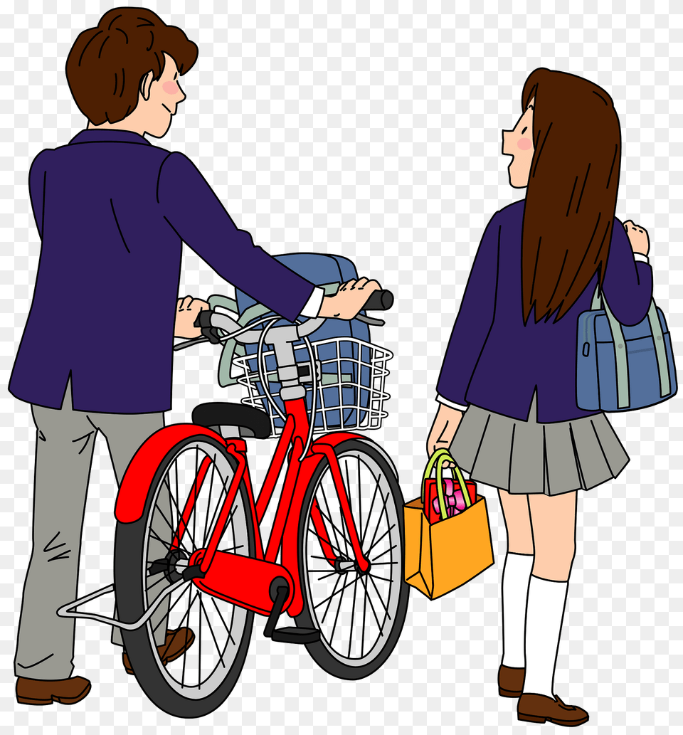 Couple Students Bicycle Clipart, Person, Accessories, Woman, Handbag Free Transparent Png