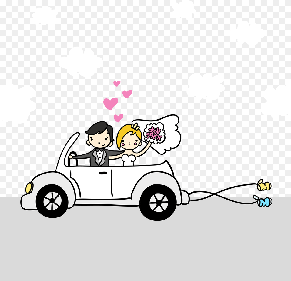 Couple Vector Marriage Cartoon Illustration Clipart Car Wedding Cartoon, Baby, Person, Head, Face Png