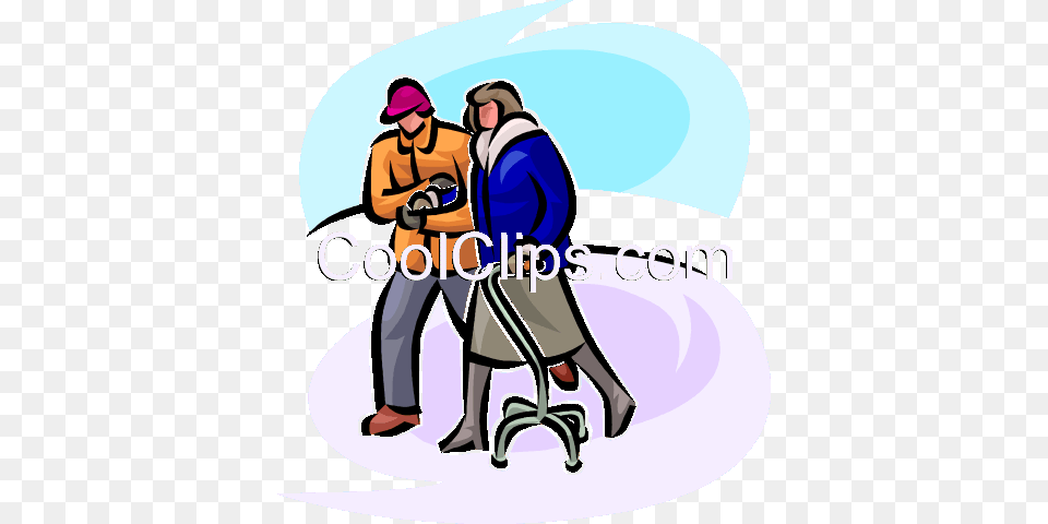 Couple Walking In The Cold With A Walker Royalty Cartoon, Clothing, Coat, Adult, Person Free Png Download