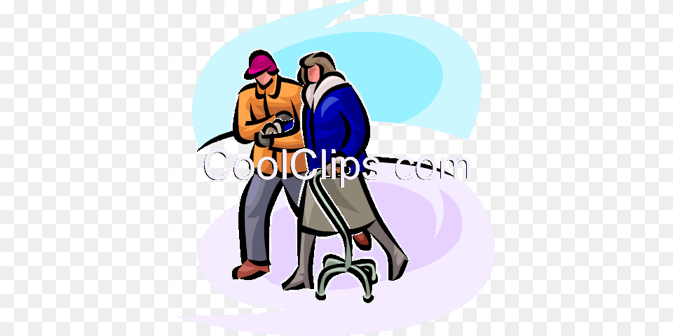 Couple Walking In The Cold With A Walker Royalty Vector Clip, Clothing, Coat, Adult, Person Free Png