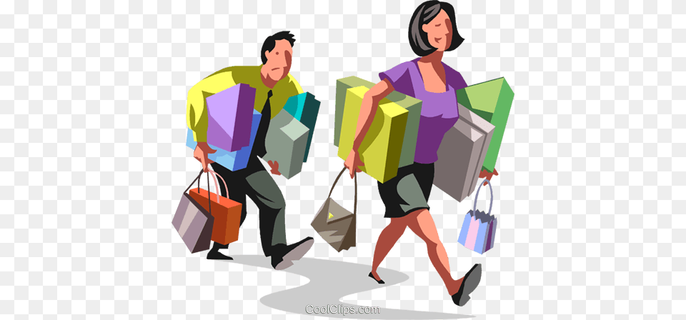 Couple Walking With Packages Royalty Vector Clip Art, Shopping, Person, Adult, Bag Free Transparent Png