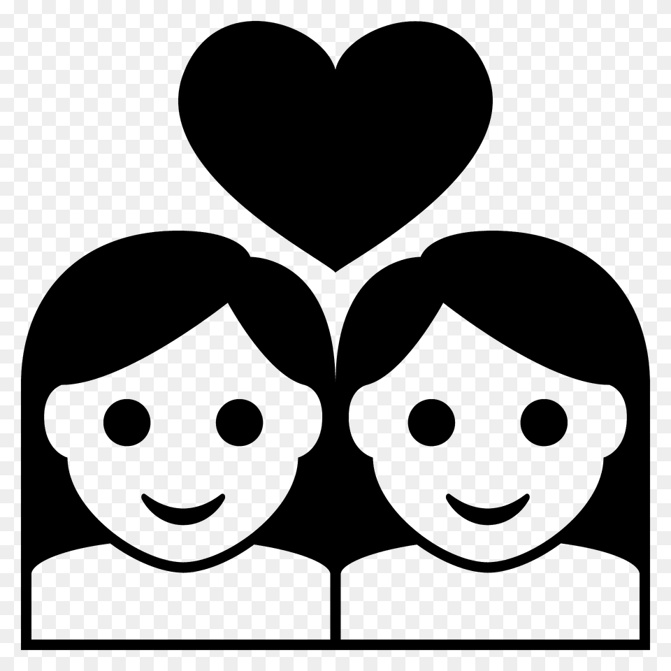 Couple With Heart Woman Woman Emoji Clipart, Stencil, Person, Face, Head Free Png