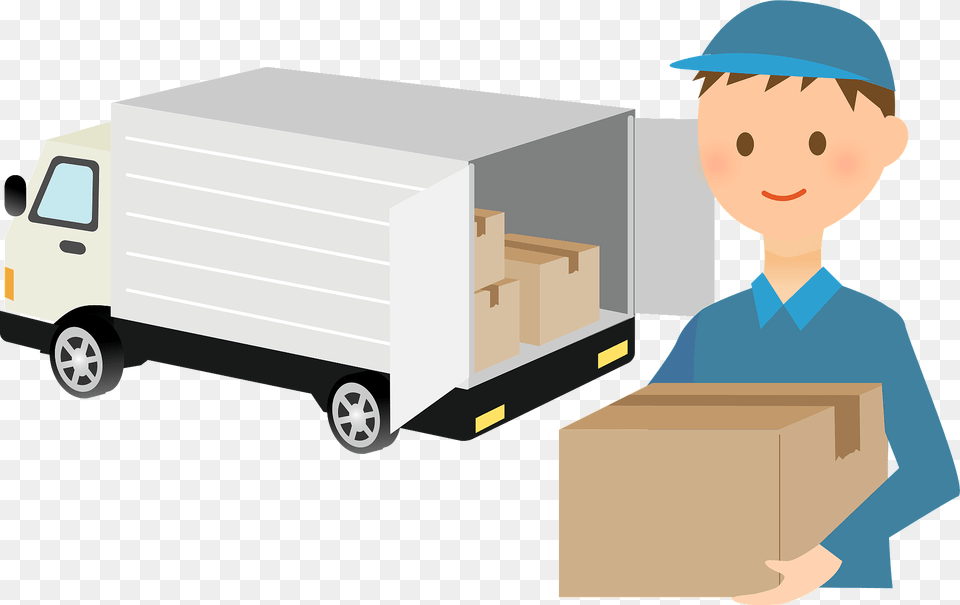 Courier Truck Clipart, Vehicle, Van, Transportation, Person Free Png