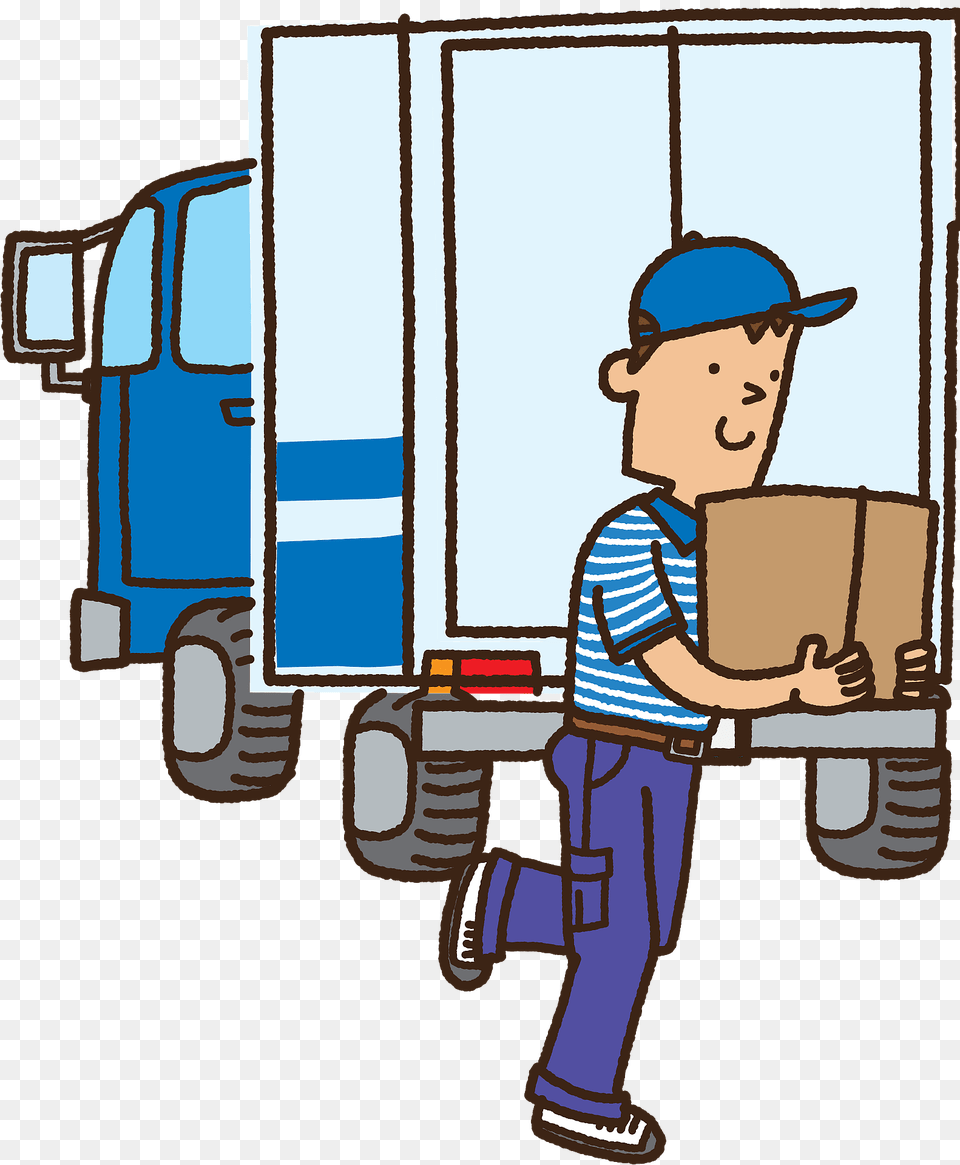 Courier Truck Man Is Delivering A Box Clipart, Cardboard, Carton, Person, Package Delivery Free Png Download